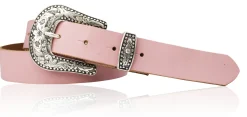 GLAMOUR Damen Ledergürtel 3 cm mit funkelnder Strass Gürtelschnalle, weiches Leder