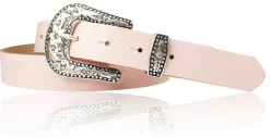 GLAMOUR Damen Ledergürtel 3 cm mit funkelnder Strass Gürtelschnalle, weiches Leder