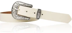 GLAMOUR Damen Ledergürtel 3 cm mit funkelnder Strass Gürtelschnalle, weiches Leder