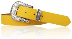 GLAMOUR Damen Ledergürtel 3 cm mit funkelnder Strass Gürtelschnalle, weiches Leder