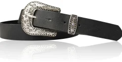 GLAMOUR Damen Ledergürtel 3 cm mit funkelnder Strass Gürtelschnalle, weiches Leder