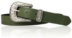 GLAMOUR Damen Ledergürtel 3 cm mit funkelnder Strass Gürtelschnalle, weiches Leder
