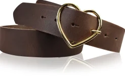 GOLDHERZ Herz Damen Ledergürtel 3,5cm, goldene Herz Gürtelschnalle, echt Leder