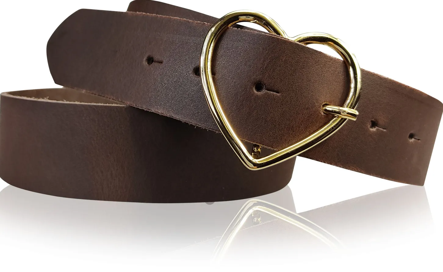 GOLDHERZ Herz Damen Ledergürtel 3,5cm, goldene Herz Gürtelschnalle, echt Leder