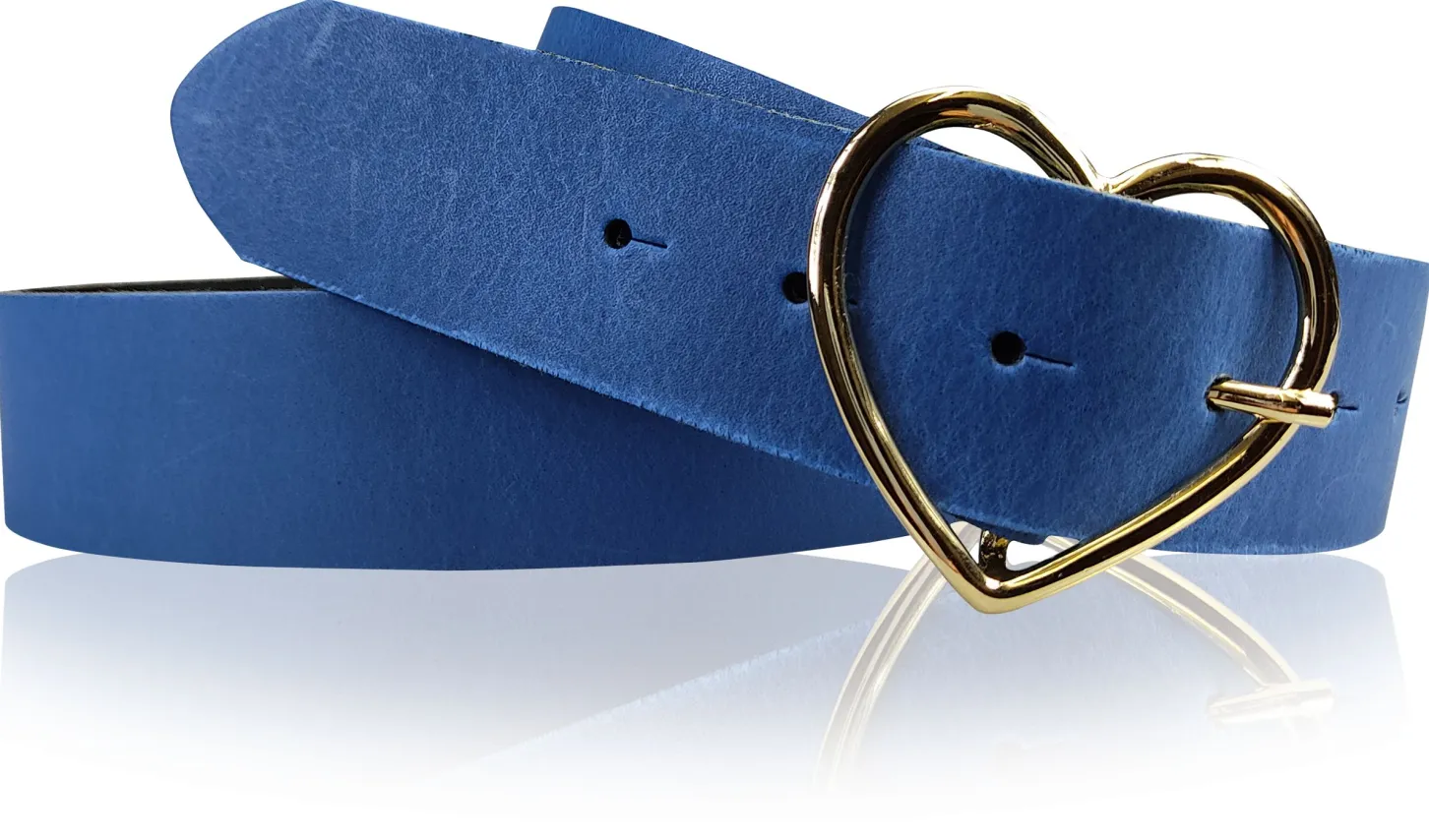 GOLDHERZ Herz Damen Ledergürtel 3,5cm, goldene Herz Gürtelschnalle, echt Leder