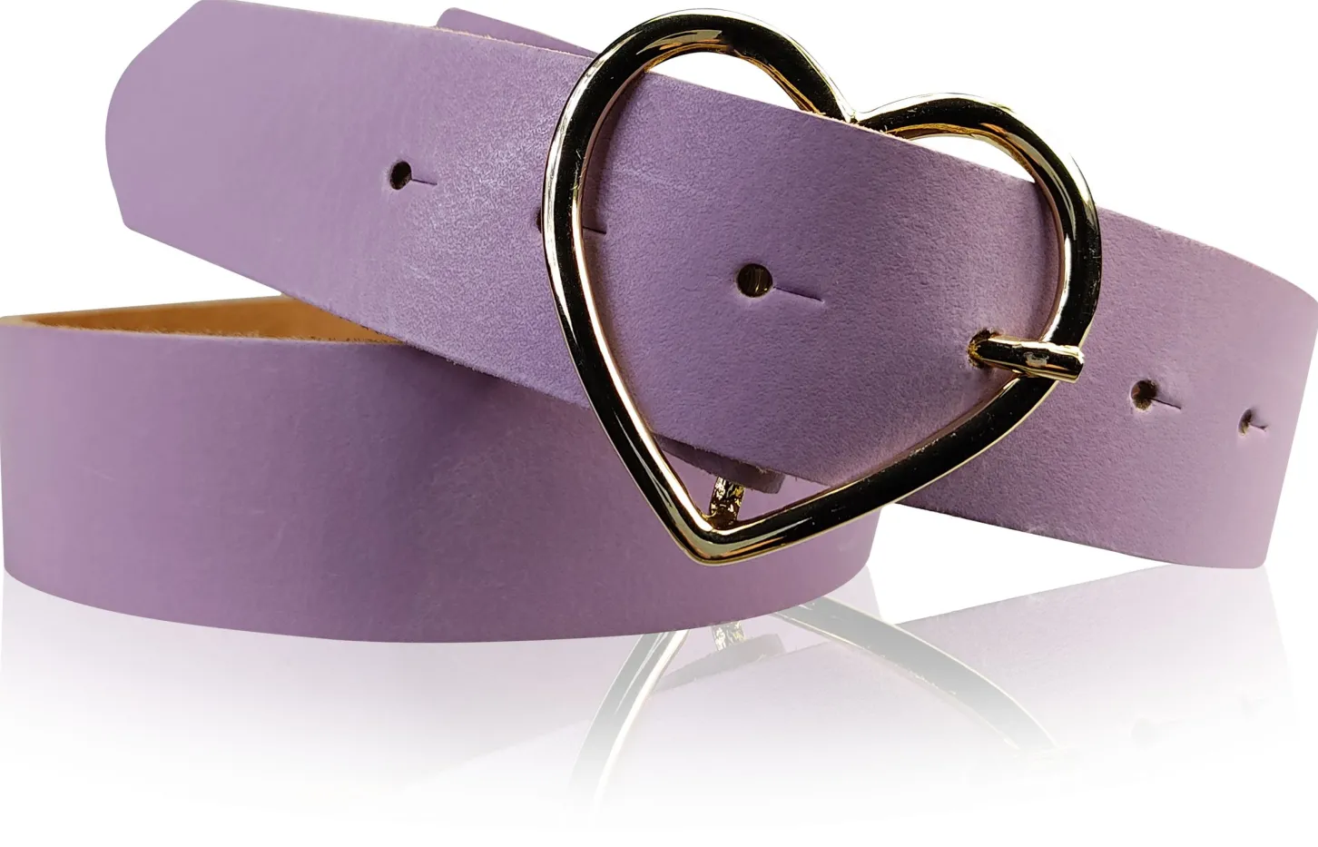GOLDHERZ Herz Damen Ledergürtel 3,5cm, goldene Herz Gürtelschnalle, echt Leder