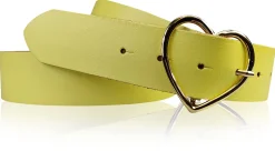 GOLDHERZ Herz Damen Ledergürtel 3,5cm, goldene Herz Gürtelschnalle, echt Leder