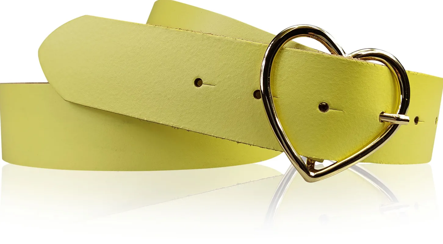 GOLDHERZ Herz Damen Ledergürtel 3,5cm, goldene Herz Gürtelschnalle, echt Leder