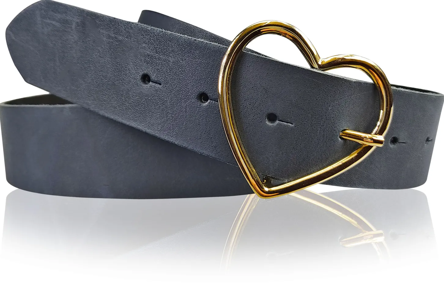 GOLDHERZ Herz Damen Ledergürtel 3,5cm, goldene Herz Gürtelschnalle, echt Leder