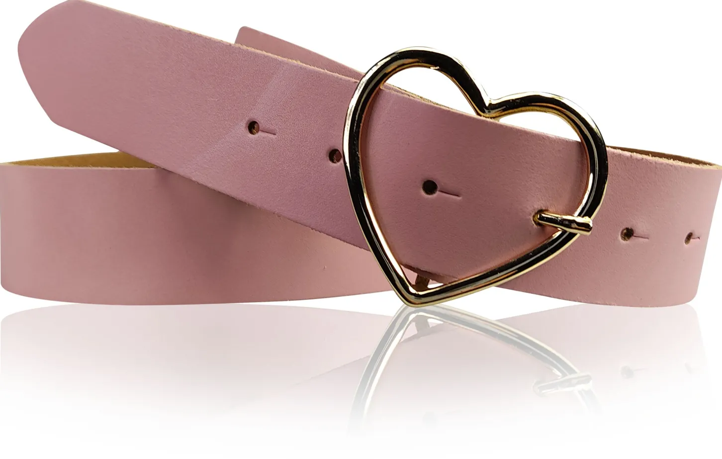 GOLDHERZ Herz Damen Ledergürtel 3,5cm, goldene Herz Gürtelschnalle, echt Leder