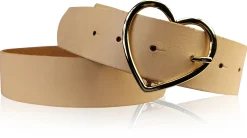 GOLDHERZ Herz Damen Ledergürtel 3,5cm, goldene Herz Gürtelschnalle, echt Leder