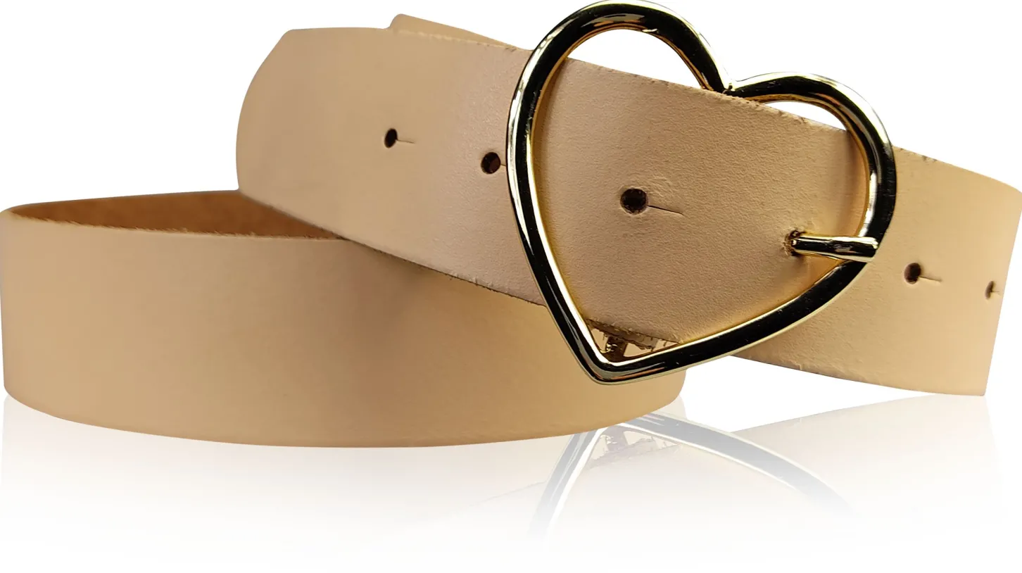 GOLDHERZ Herz Damen Ledergürtel 3,5cm, goldene Herz Gürtelschnalle, echt Leder
