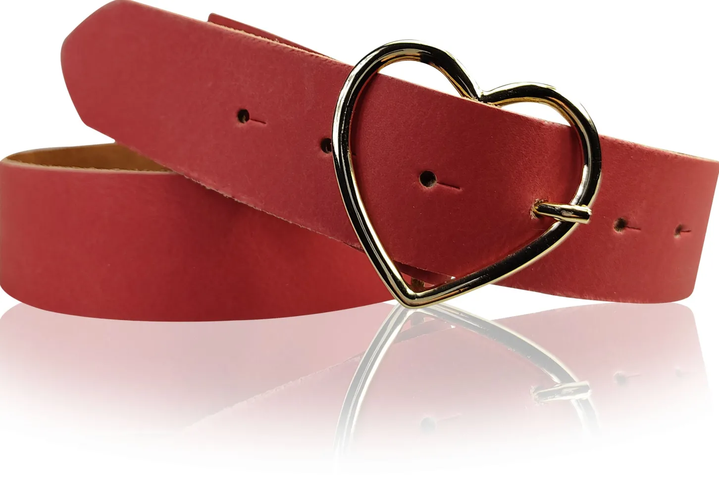 GOLDHERZ Herz Damen Ledergürtel 3,5cm, goldene Herz Gürtelschnalle, echt Leder