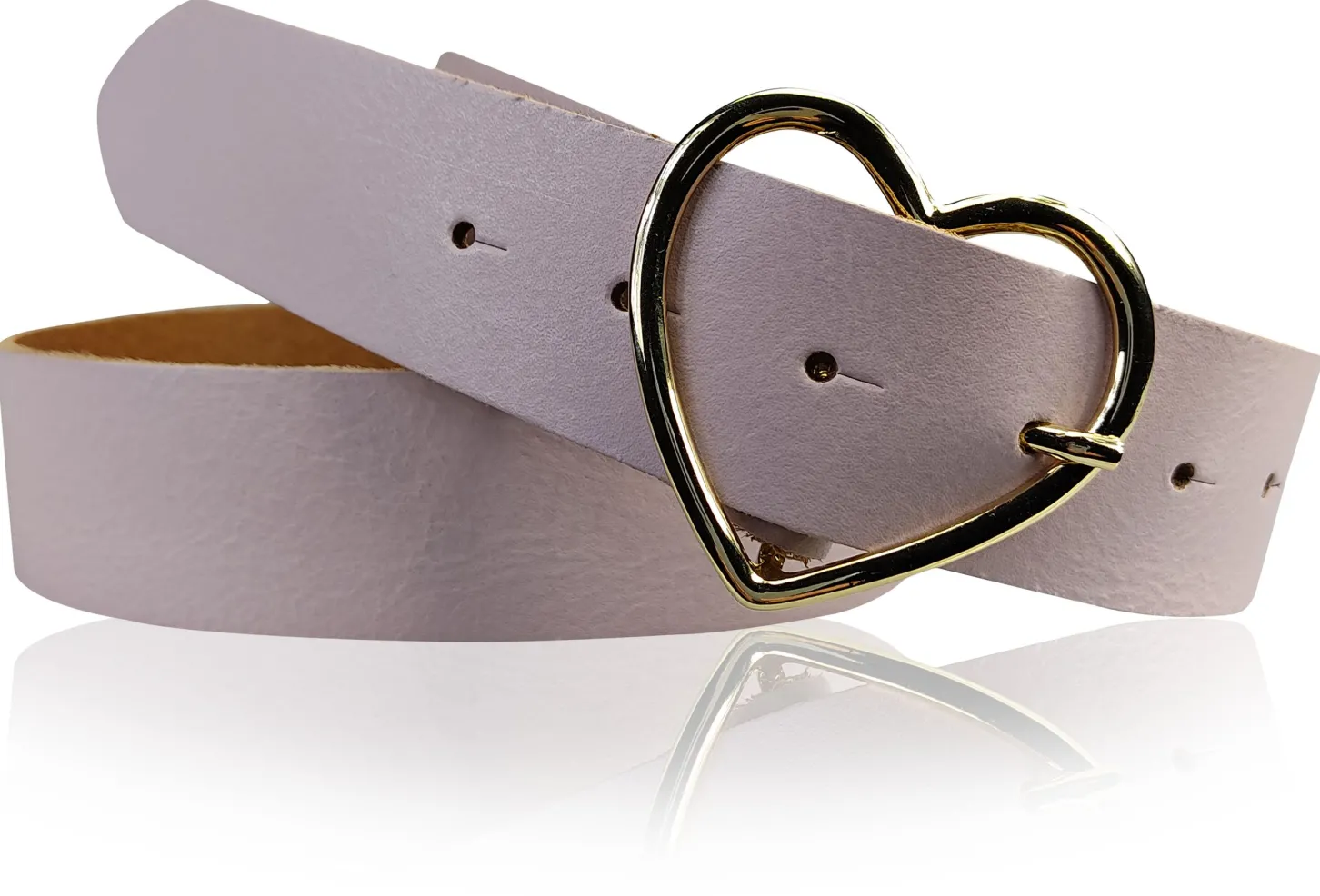 GOLDHERZ Herz Damen Ledergürtel 3,5cm, goldene Herz Gürtelschnalle, echt Leder