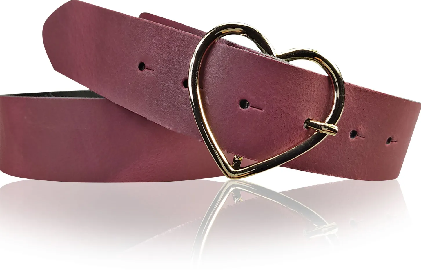GOLDHERZ Herz Damen Ledergürtel 3,5cm, goldene Herz Gürtelschnalle, echt Leder