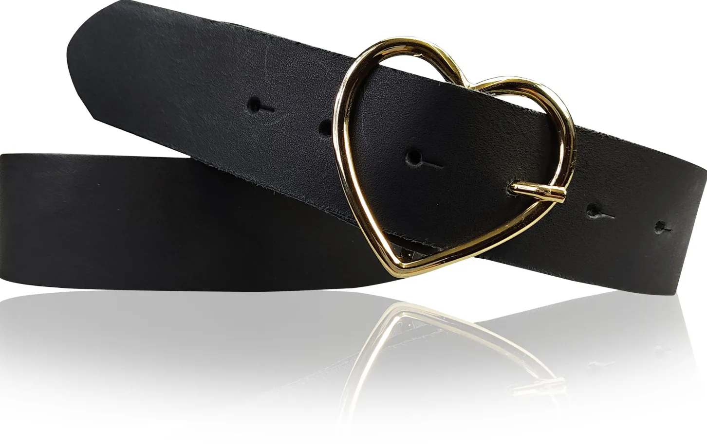 GOLDHERZ Herz Damen Ledergürtel 3,5cm, goldene Herz Gürtelschnalle, echt Leder