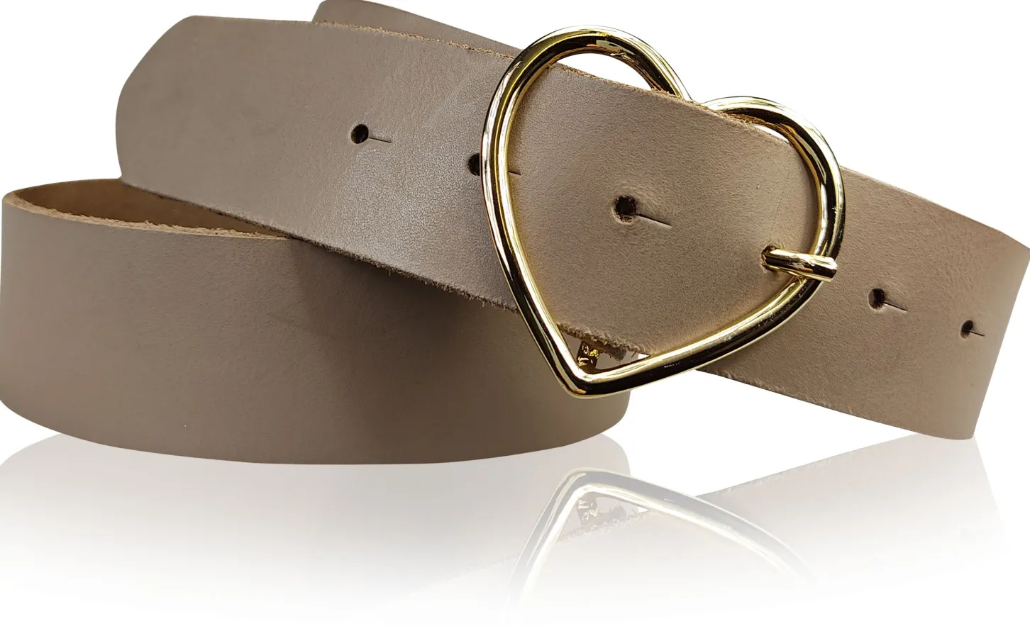 GOLDHERZ Herz Damen Ledergürtel 3,5cm, goldene Herz Gürtelschnalle, echt Leder