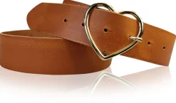 GOLDHERZ Herz Damen Ledergürtel 3,5cm, goldene Herz Gürtelschnalle, echt Leder