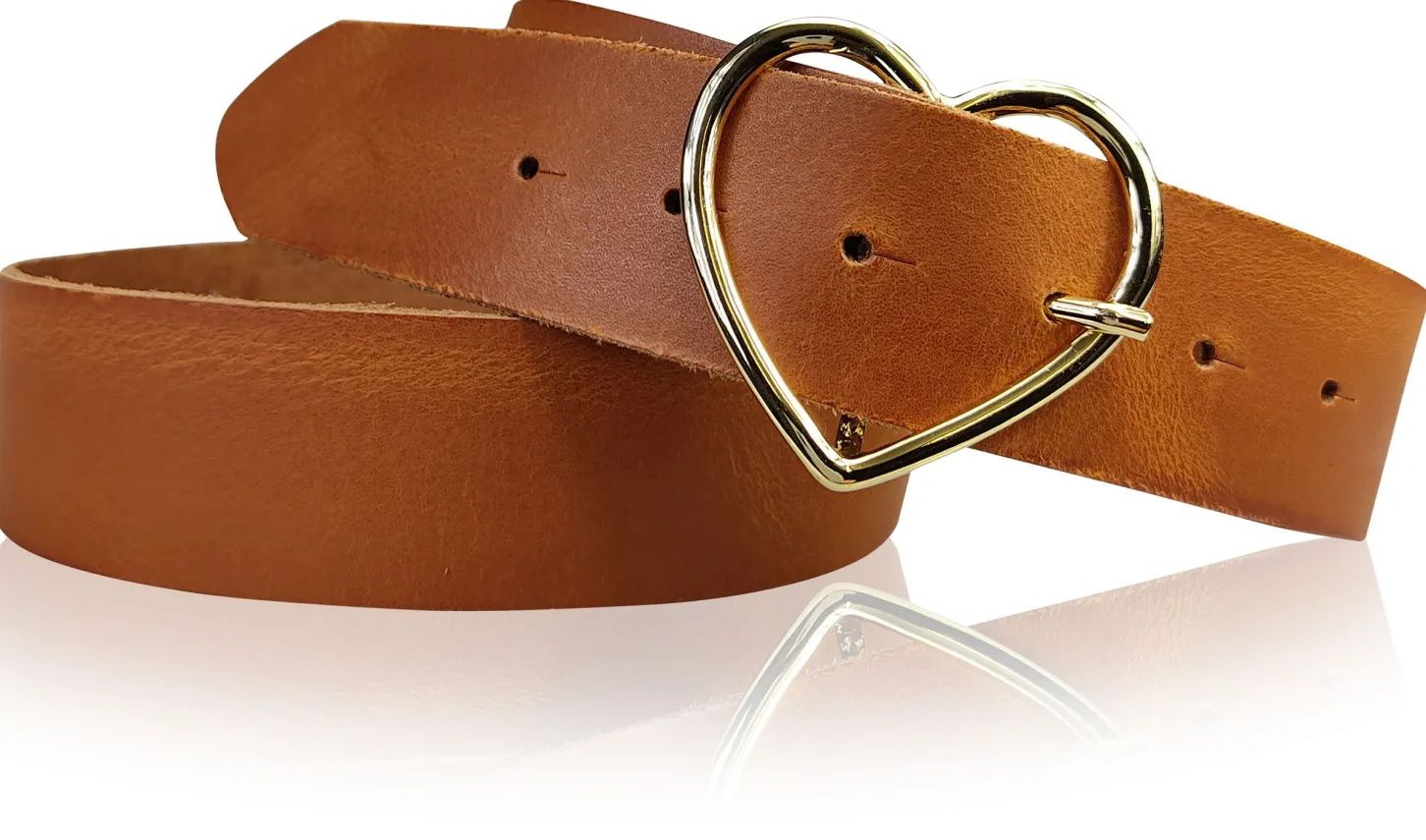 GOLDHERZ Herz Damen Ledergürtel 3,5cm, goldene Herz Gürtelschnalle, echt Leder