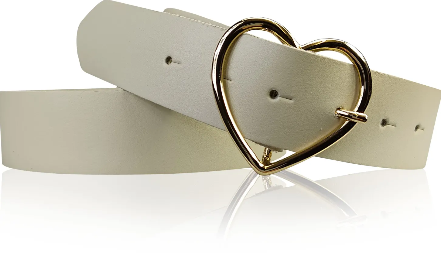 GOLDHERZ Herz Damen Ledergürtel 3,5cm, goldene Herz Gürtelschnalle, echt Leder