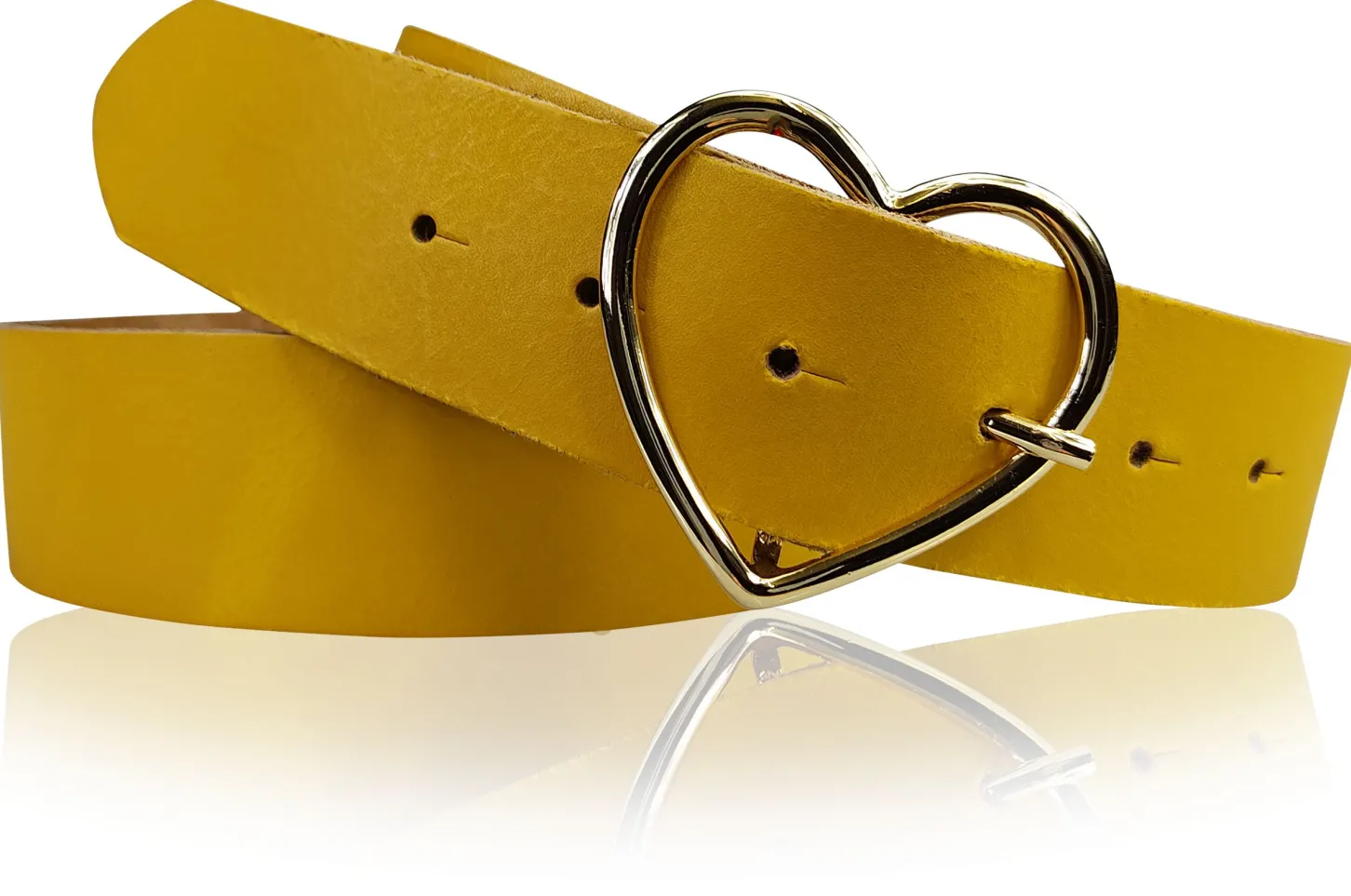 GOLDHERZ Herz Damen Ledergürtel 3,5cm, goldene Herz Gürtelschnalle, echt Leder