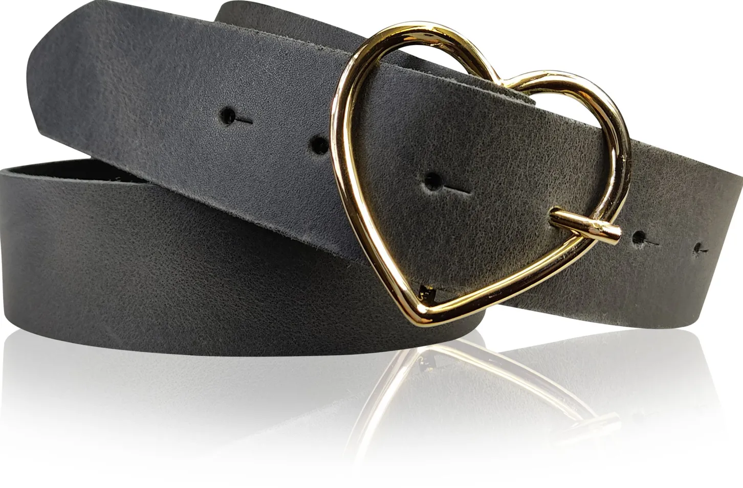 GOLDHERZ Herz Damen Ledergürtel 3,5cm, goldene Herz Gürtelschnalle, echt Leder