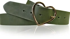 GOLDHERZ Herz Damen Ledergürtel 3,5cm, goldene Herz Gürtelschnalle, echt Leder