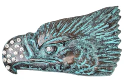 Große Gürtelschnalle Adlerkopf türkis mit Strasssteinen, 4 cm, Damen