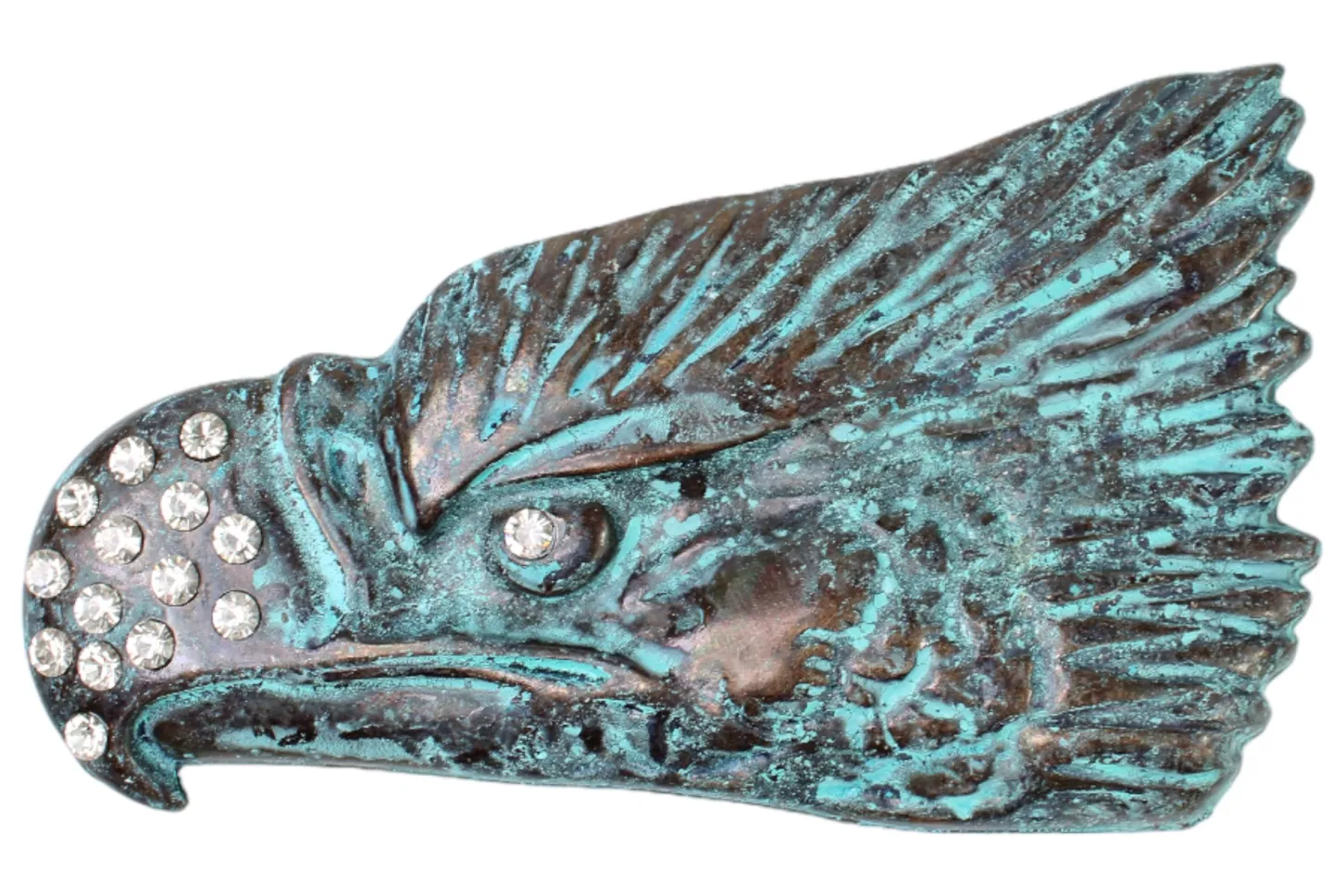 Große Gürtelschnalle Adlerkopf türkis mit Strasssteinen, 4 cm, Damen