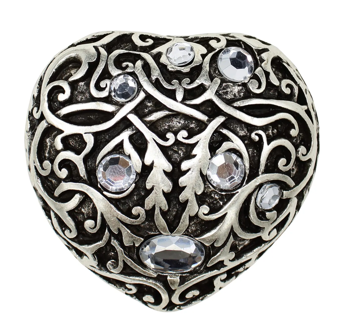 Gürtelschnalle 4 cm für Damen Herz silber, Strass