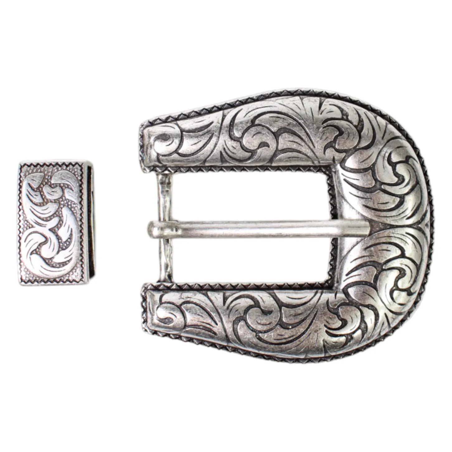 Gürtelschnalle + Schlaufe in silber mit Verzierungen 3 cm