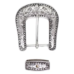 Gürtelschnalle + Schlaufe in silber mit Strass 3 cm