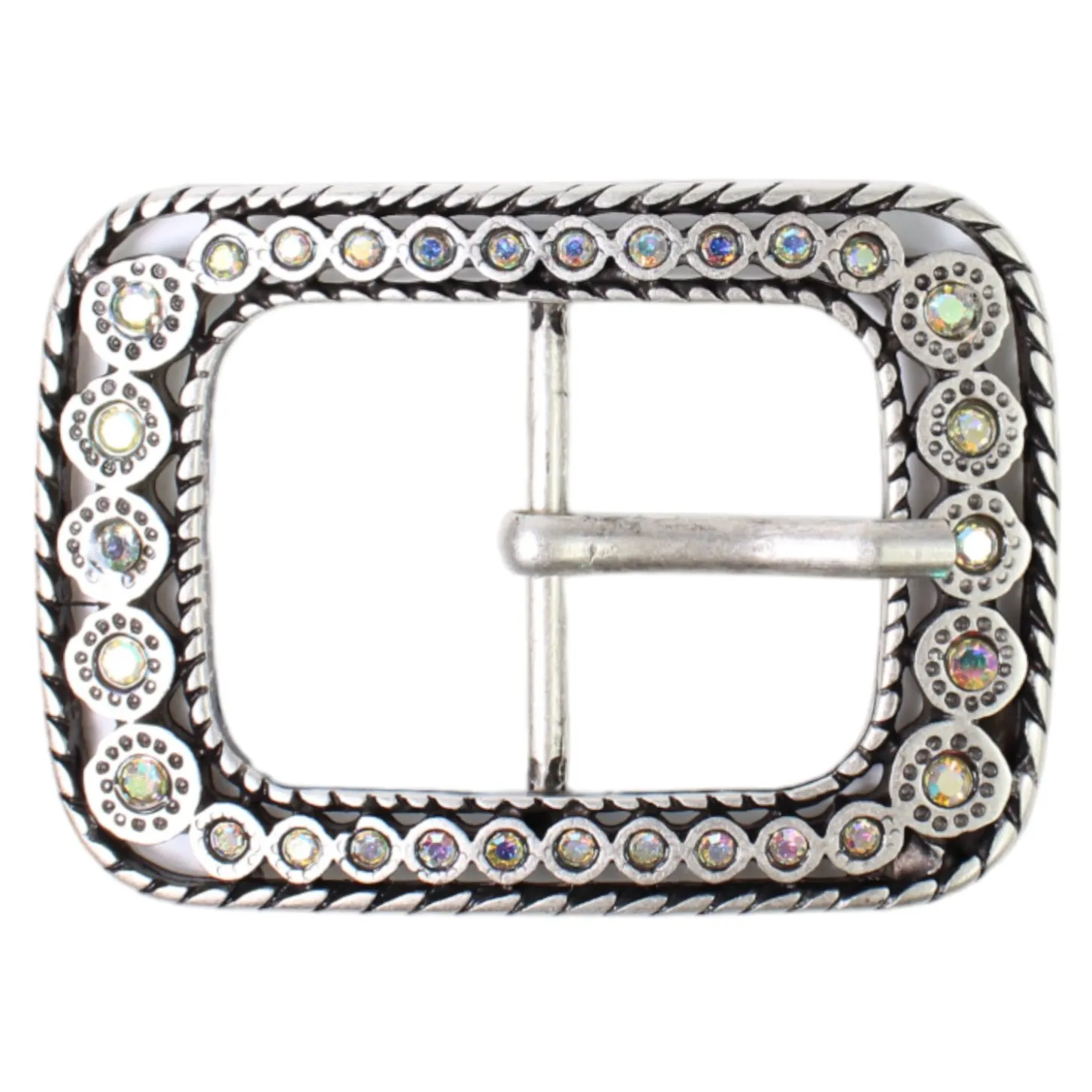 Gürtelschnalle in altsilber für Damen mit Strasssteinen, 4 cm