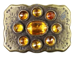 Gürtelschnalle in Messing mit orangenen Steinen, 4 cm