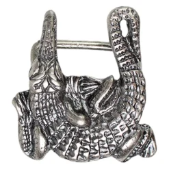 Gürtelschnalle Krokodil dunkles silber, Koppelschnalle, 4 cm