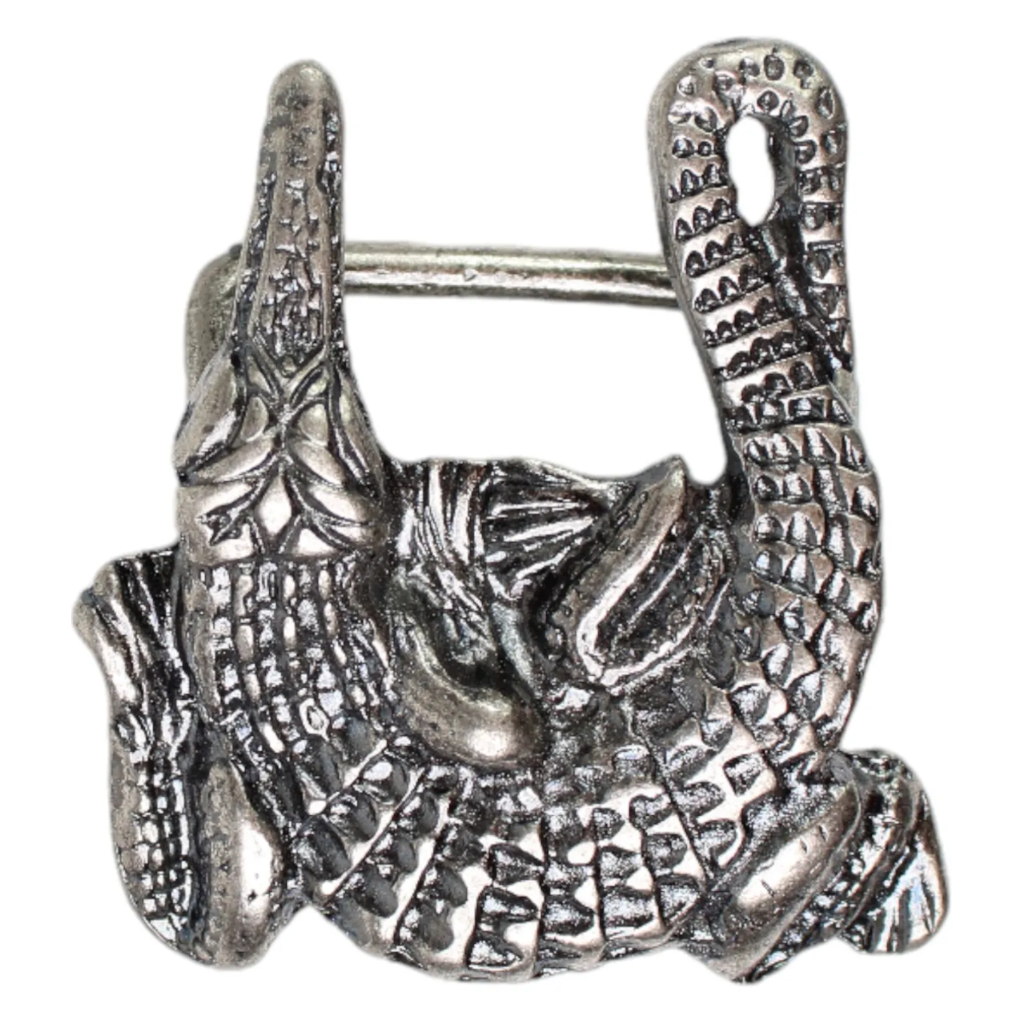 Gürtelschnalle Krokodil dunkles silber, Koppelschnalle, 4 cm