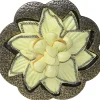 Gürtelschnalle messing, gelbe Lederblüte, Koppelschnalle Damen, 4 cm