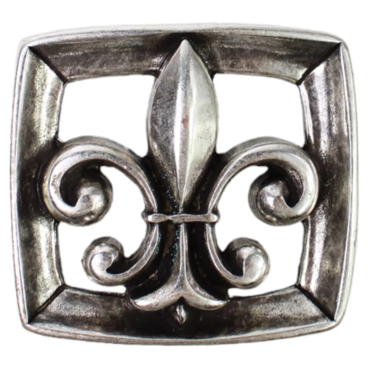 Gürtelschnalle mit französischer Lilie, altsilber, 4 cm Gürtelriemen