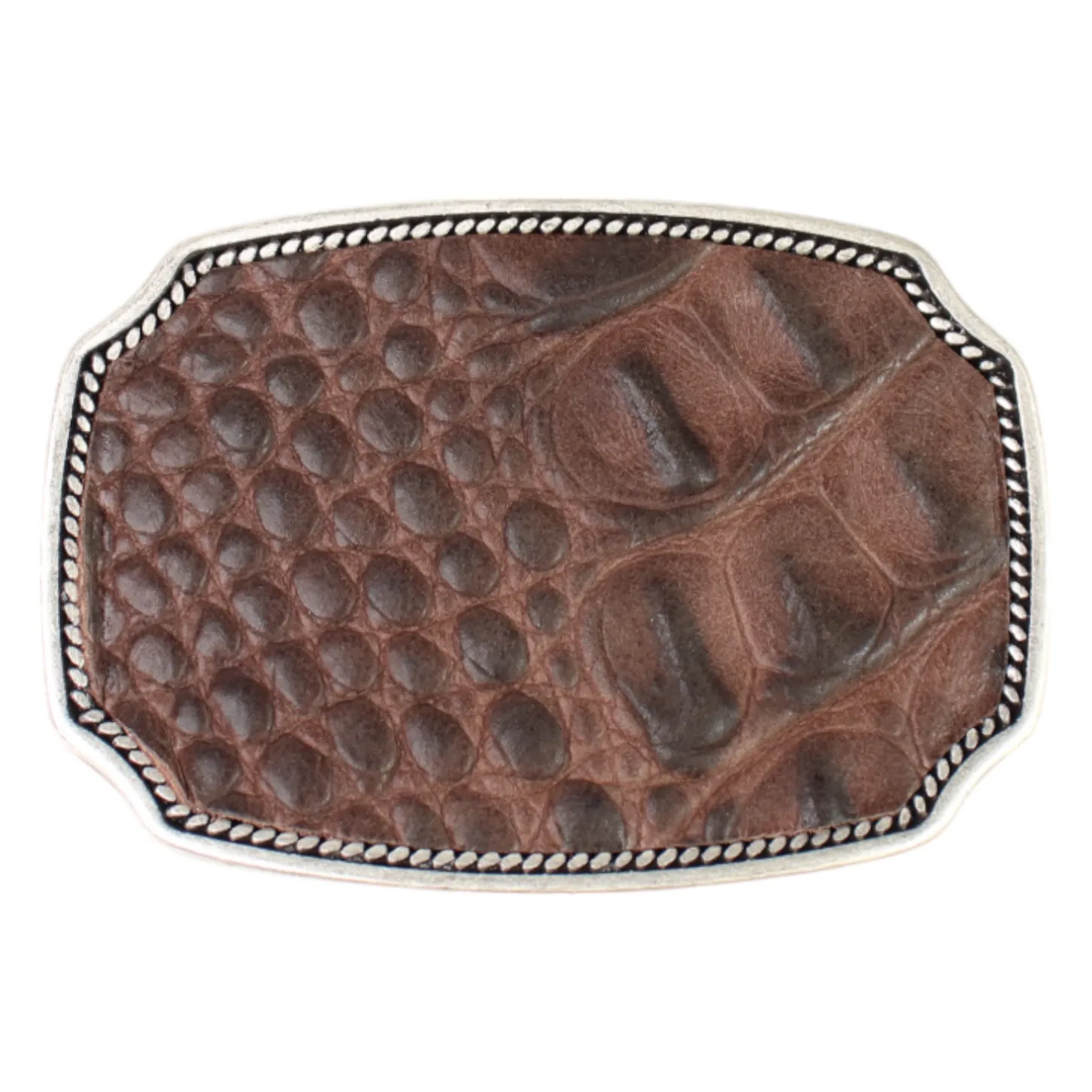 Gürtelschnalle mit Leder in Kroko Optik 4 cm altsilber