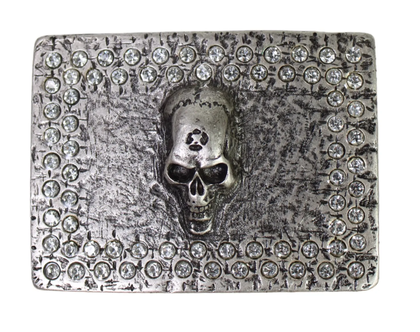 Gürtelschnalle mit Totenkopf, Swarovski Steine, 4 cm, Zamak