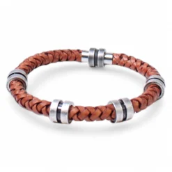 Herren Armband mit echter Lederkordel, Metallteile, Magnetverschluss