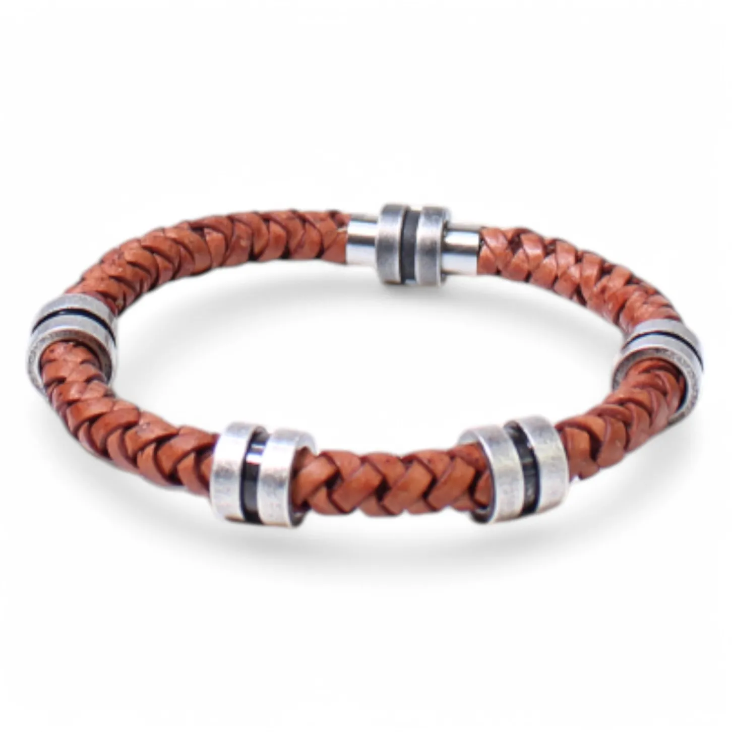 Herren Armband mit echter Lederkordel, Metallteile, Magnetverschluss