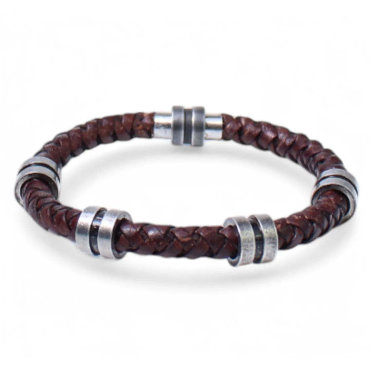 Herren Armband mit echter Lederkordel, Metallteile, Magnetverschluss
