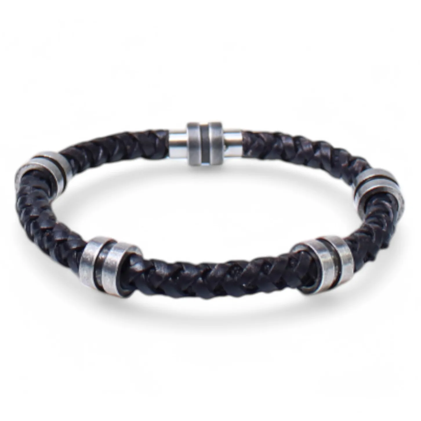 Herren Armband mit echter Lederkordel, Metallteile, Magnetverschluss