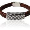Herrenarmband aus geflochtenem Lederband mit großen Metallteil