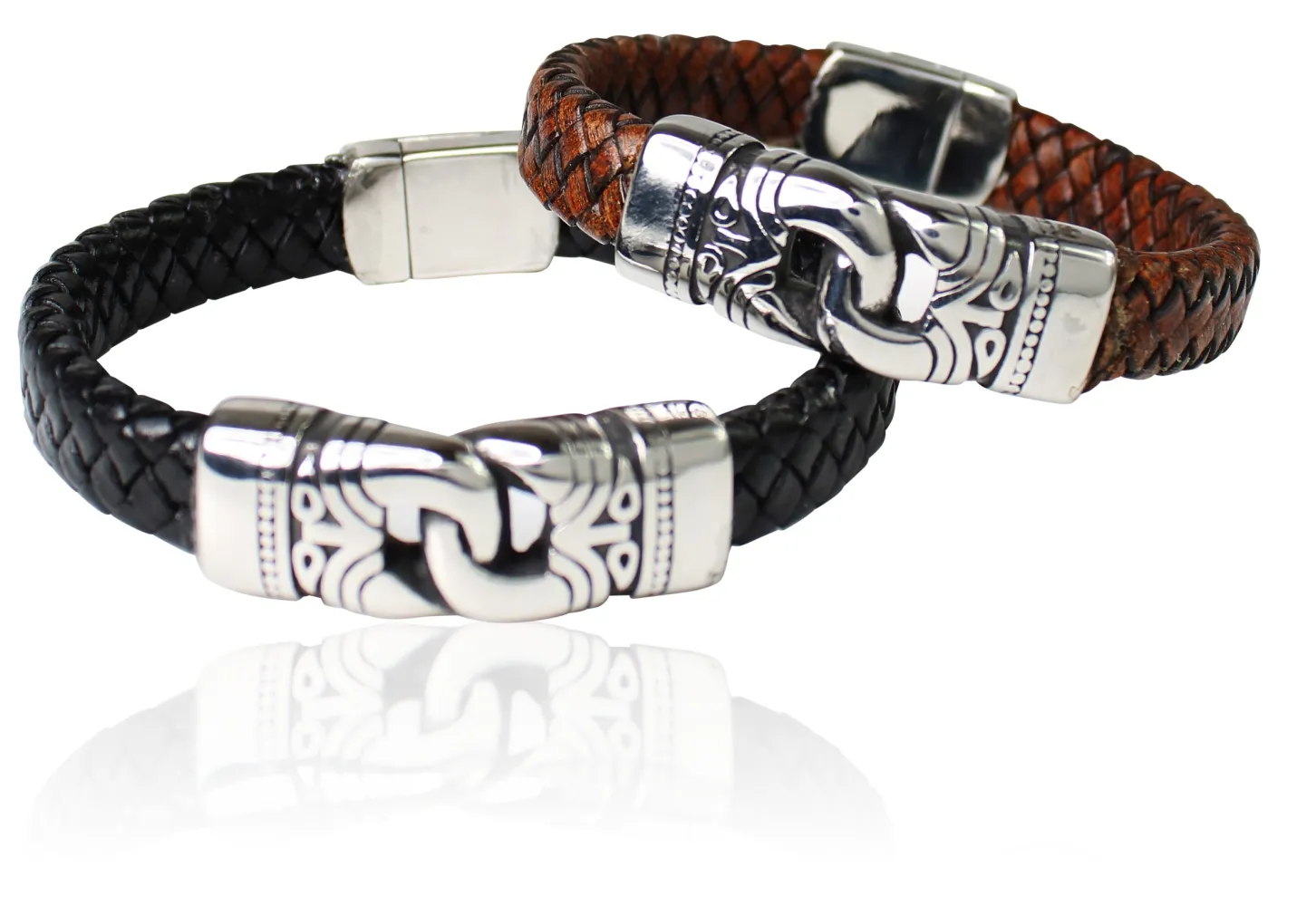 Herrenarmband aus Leder mit verziertem Schmuckteil aus Edelstahl