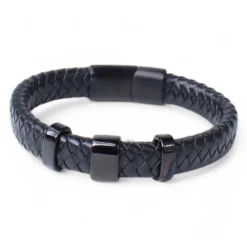 Herrenarmband aus Leder, schwarze Zierelemente, Verschluss Edelstahl