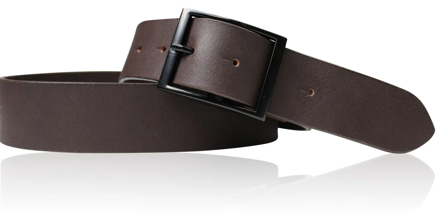 Herrengürtel 4 cm mit Doppelsteg Gürtelschnalle in schwarz, Büffelleder