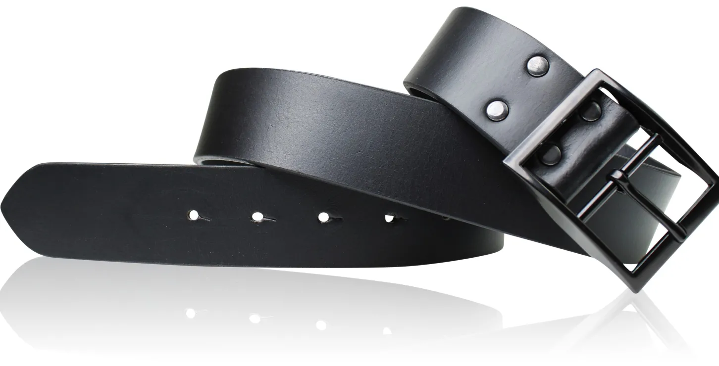 Herrengürtel 4 cm mit Doppelsteg Gürtelschnalle in schwarz, Büffelleder