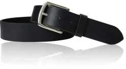 Herrengürtel 4 cm mit silbrig glänzender, massiver Metall Gürtelschnalle, Narbenleder